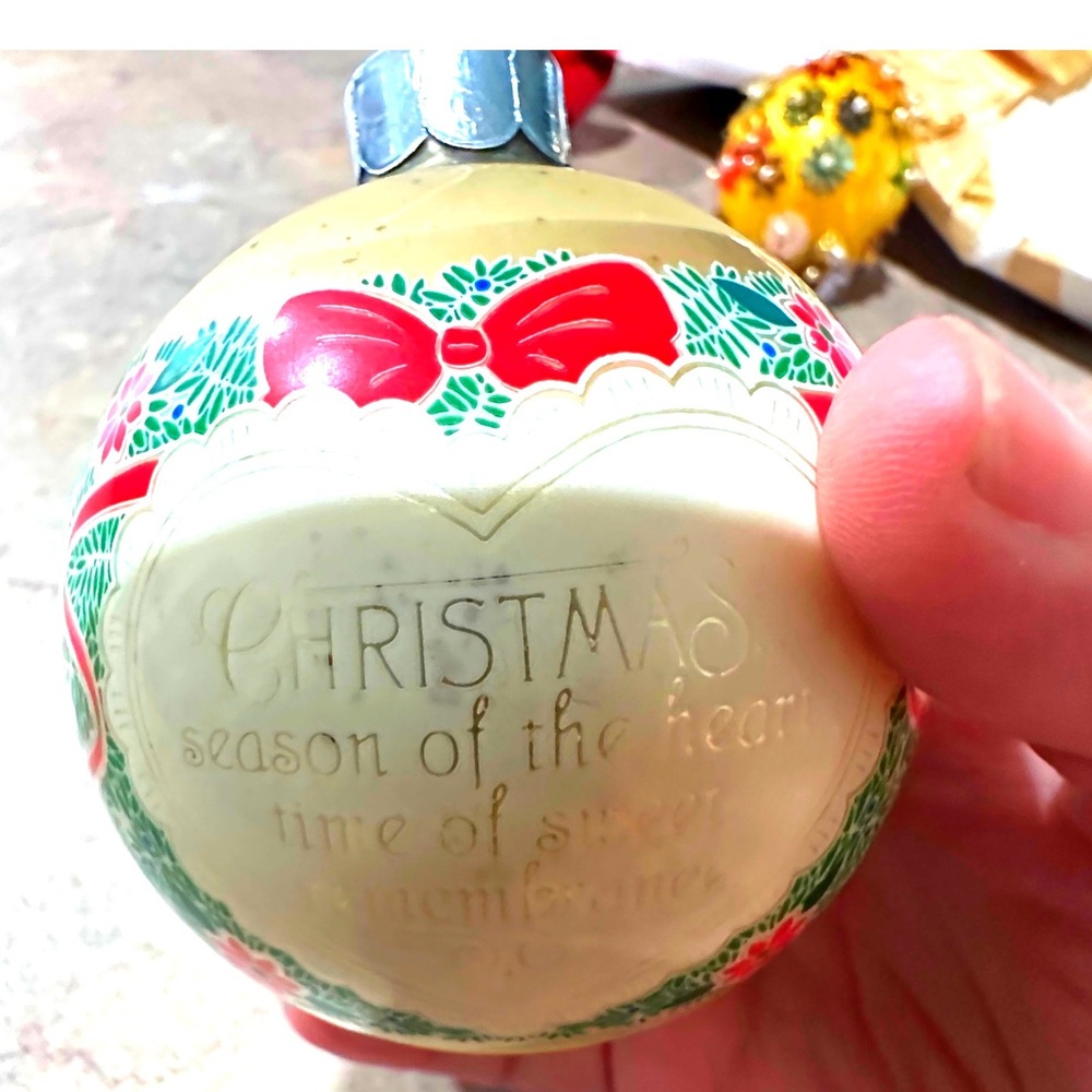 1981 Hallmark 25 Years Together 25th Anniversary Glass Ball Ornament Cream VTG